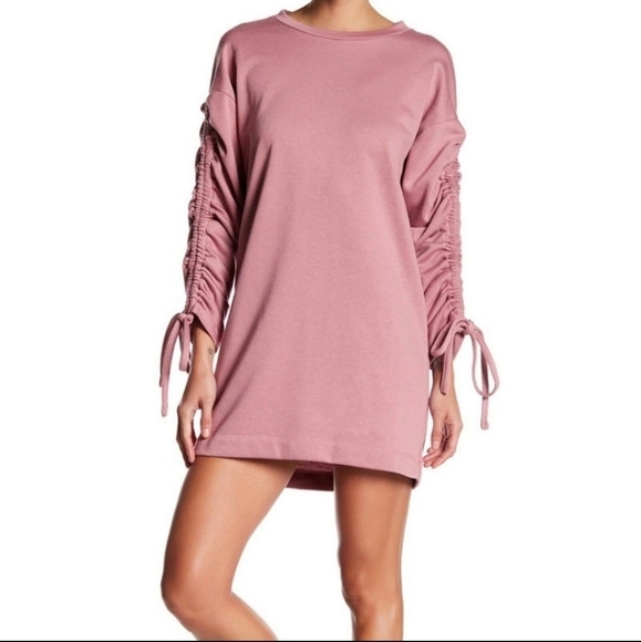 Lush mauve ruched sleeve oversized sweatshirt dress - Picture 1 of 5